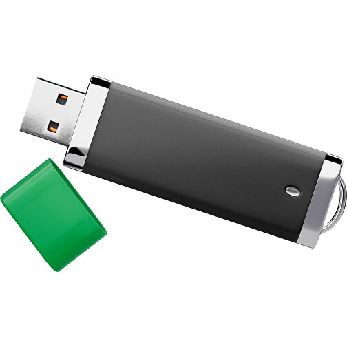 PromoPerfect USB-STICK 2.0 PLASTIK , schwarz / grün MB , 1 GB , Gummiplastik, Kunststoff MB , 7,00cm x 0,70cm x 2,00cm (Länge x Höhe x Breite), Bild 1