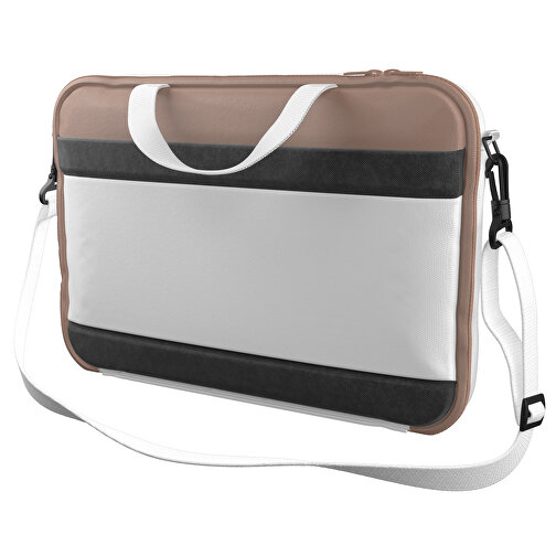 Laptoptasche Stripe , weiss / mandelbraun, Sublimation-fabric 200g - Polyester (PU), 36,00cm x 28,00cm x 5,00cm (Länge x Höhe x Breite), Bild 1