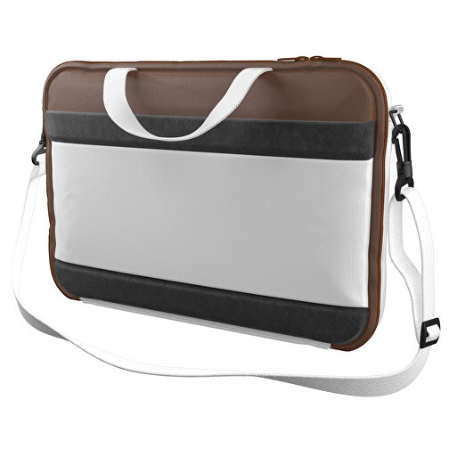 Laptoptasche Stripe , weiß / nougatbraun, Sublimation-fabric 200g - Polyester (PU), 36,00cm x 28,00cm x 5,00cm (Länge x Höhe x Breite), Bild 1