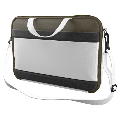 Laptoptasche Stripe , weiss / tannengrün, Sublimation-fabric 200g - Polyester (PU), 36,00cm x 28,00cm x 5,00cm (Länge x Höhe x Breite), Bild 1