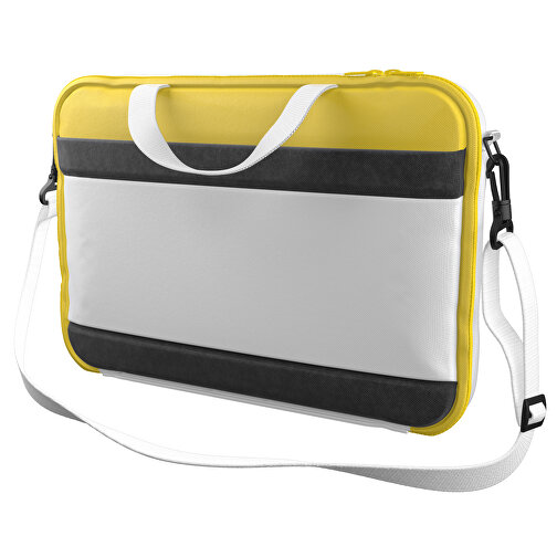 Laptoptasche Stripe , weiss / zitronengelb, Sublimation-fabric 200g - Polyester (PU), 36,00cm x 28,00cm x 5,00cm (Länge x Höhe x Breite), Bild 1