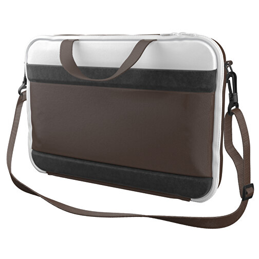 Laptoptasche Stripe , espressobraun / weiss, Sublimation-fabric 200g - Polyester (PU), 36,00cm x 28,00cm x 5,00cm (Länge x Höhe x Breite), Bild 1