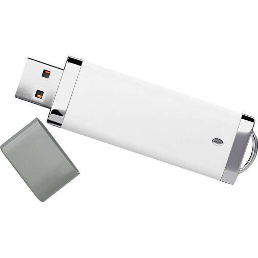 PromoPerfect USB-STICK 2.0 PLASTIK , weiß / grau MB , 4 GB , Gummiplastik, Kunststoff MB , 7,00cm x 0,70cm x 2,00cm (Länge x Höhe x Breite), Bild 1