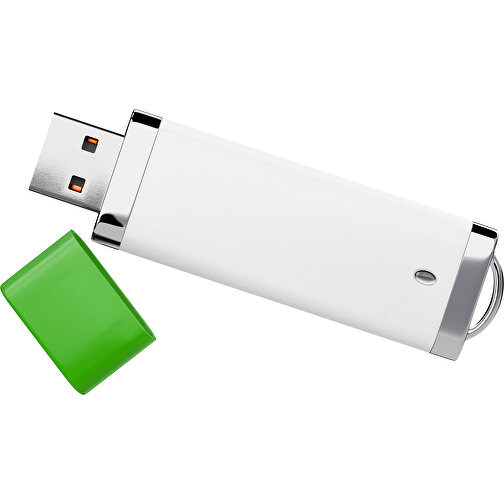 PromoPerfect USB-STICK 2.0 PLASTIK , weiß / grasgrün MB , 4 GB , Gummiplastik, Kunststoff MB , 7,00cm x 0,70cm x 2,00cm (Länge x Höhe x Breite), Bild 1