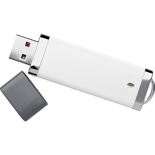 PromoPerfect USB-STICK 2.0 PLASTIK , weiß / dunkelgrau MB , 2 GB , Gummiplastik, Kunststoff MB , 7,00cm x 0,70cm x 2,00cm (Länge x Höhe x Breite), Bild 1