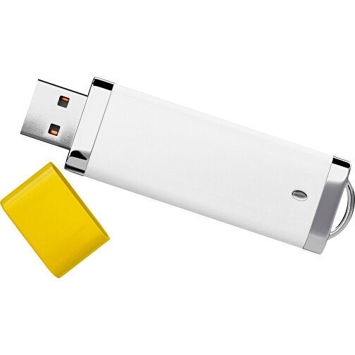 PromoPerfect USB-STICK 2.0 PLASTIK , weiß / goldgelb MB , 2 GB , Gummiplastik, Kunststoff MB , 7,00cm x 0,70cm x 2,00cm (Länge x Höhe x Breite), Bild 1