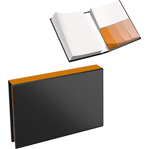 Hardcover Haftnotiz-Set Steffen , schwarz / kürbisorange, Papier, 10,50cm x 1,80cm x 7,50cm (Länge x Höhe x Breite), Bild 1