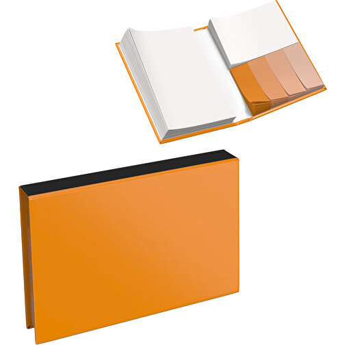 Hardcover Haftnotiz-Set Steffen , kürbisorange / schwarz, Papier, 10,50cm x 1,80cm x 7,50cm (Länge x Höhe x Breite), Bild 1