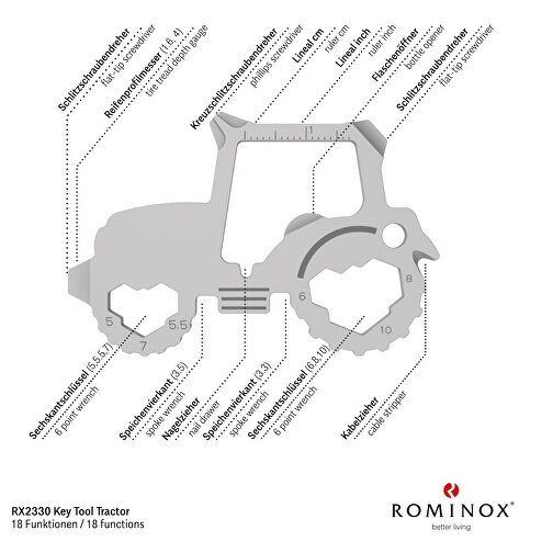 ROMINOX® Key Tool Tractor / Traktor (18 Funktionen) , Edelstahl, 6,10cm x 0,23cm x 4,00cm (Länge x Höhe x Breite), Bild 7