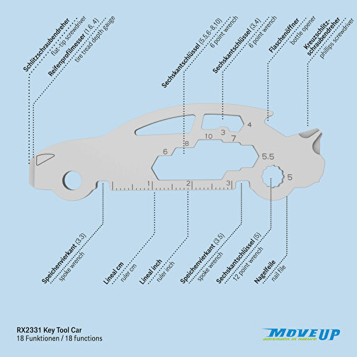 ROMINOX® Key Tool Car / Auto (18 Funktionen) Große Helden , Edelstahl, 7,50cm x 0,23cm x 2,50cm (Länge x Höhe x Breite), Bild 8