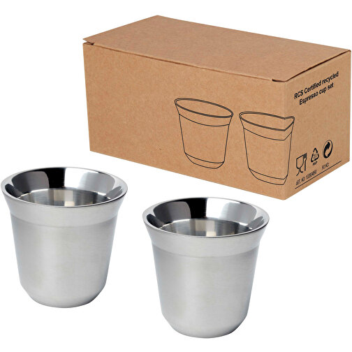 Duo 80 Ml RCS-zertifiziertes Espressotassen Set Aus Edelstahl , silber, 91% RCS certified recycled stainless steel, 6,20cm x 6,00cm x 6,20cm (Länge x Höhe x Breite), Bild 1