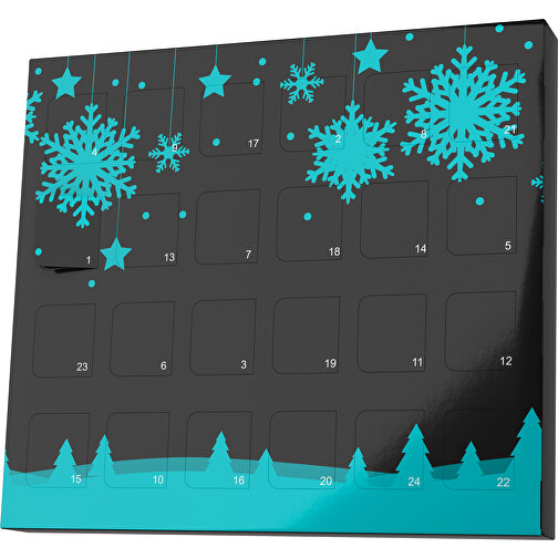 XS Adventskalender Winterlandschaft , Brandt, schwarz / türkis, Vollkartonhülle, weiß, 1,60cm x 12,00cm x 14,00cm (Länge x Höhe x Breite), Bild 1