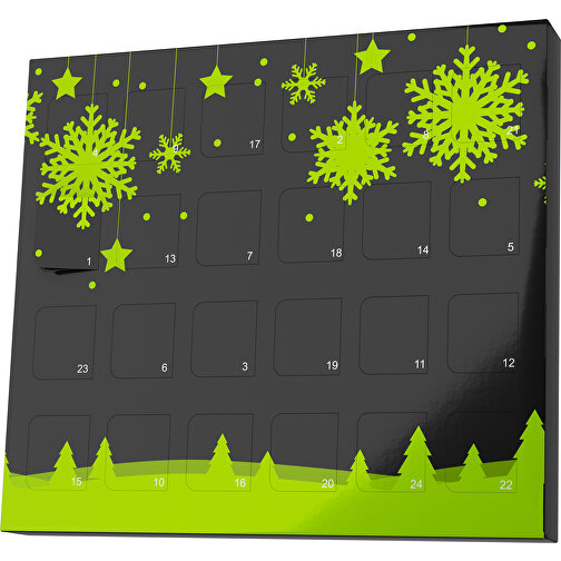 XS Adventskalender Winterlandschaft , Brandt, schwarz / limone, Vollkartonhülle, weiß, 1,60cm x 12,00cm x 14,00cm (Länge x Höhe x Breite), Bild 1