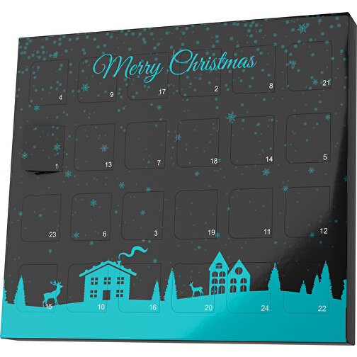 XS Adventskalender Weihnachtsdorf , Brandt, schwarz / türkis, Vollkartonhülle, weiß, 1,60cm x 12,00cm x 14,00cm (Länge x Höhe x Breite), Bild 1