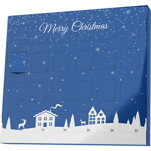 XS Adventskalender Weihnachtsdorf , Brandt, heidelbeerblau / weiss, Vollkartonhülle, weiss, 1,60cm x 12,00cm x 14,00cm (Länge x Höhe x Breite), Bild 1