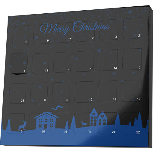 XS Adventskalender Weihnachtsdorf , Brandt, schwarz / heidelbeerblau, Vollkartonhülle, weiß, 1,60cm x 12,00cm x 14,00cm (Länge x Höhe x Breite), Bild 1