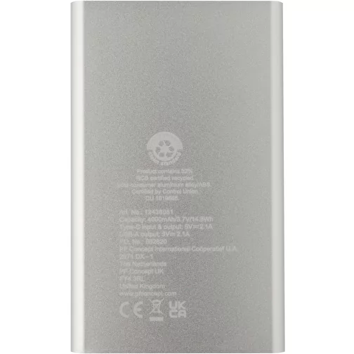 Pep powerbank o pojemności 4000 mAh Type-C z aluminium pochodzącego z recyklingu, Obraz 5