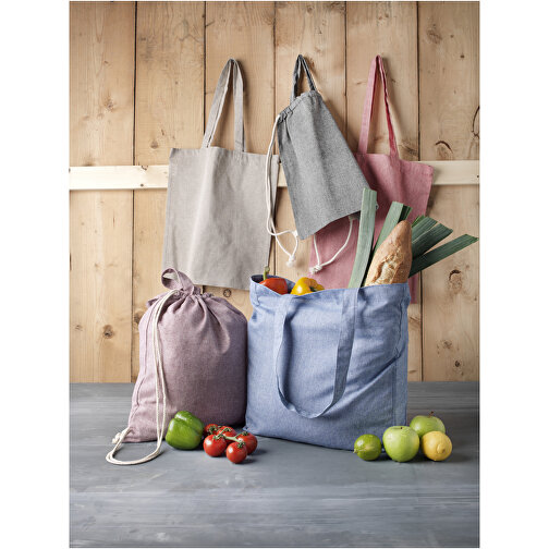 Pheebs 210 G/m² Recycelte Tragetasche Mit Seitenfalten 13L , heather natur, 40% Recyclingbaumwolle, 60% Recyceltes Polyester, 210 g/m2, 38,00cm x 41,00cm x 8,50cm (Länge x Höhe x Breite), Bild 4