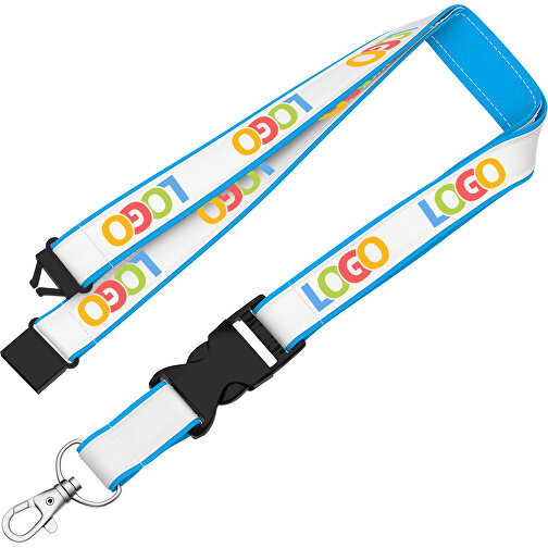 Lanyard Classic Neo , Promo Effects, weiss / himmelblau, Polyester / Satin, 92,00cm x 2,50cm (Länge x Breite), Bild 2