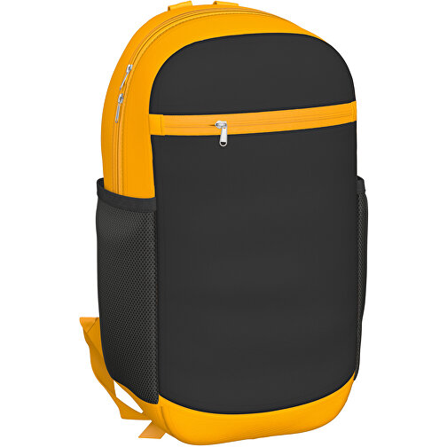 Rucksack Milan , schwarz / hellorange, Sublimation-fabric 300g, 15,00cm x 40,00cm x 30,00cm (Länge x Höhe x Breite), Bild 1