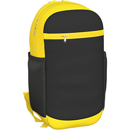 Rucksack Milan , schwarz / zitronengelb, Sublimation-fabric 300g, 15,00cm x 40,00cm x 30,00cm (Länge x Höhe x Breite), Bild 1