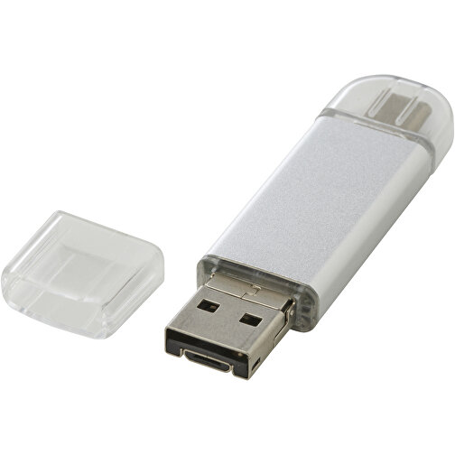 OTG USB Typ-C Stick Aluminium , silber MB , 65 GB , Aluminium MB , 6,30cm x 1,60cm x 0,50cm (Länge x Höhe x Breite), Bild 1