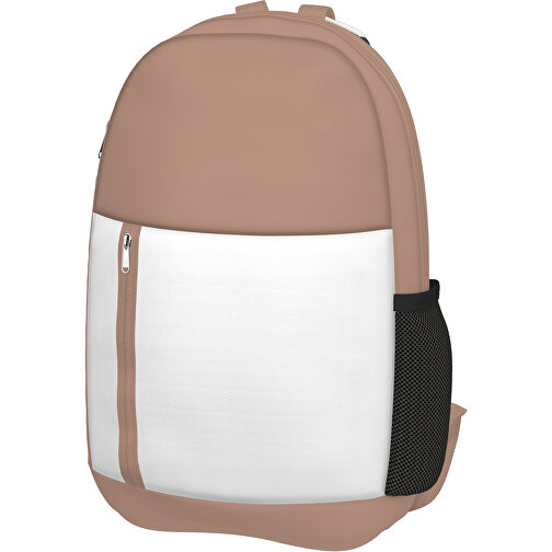 Rucksack Easy , weiß / mandelbraun, Sublimation-fabric 300g, 15,00cm x 40,00cm x 30,00cm (Länge x Höhe x Breite), Bild 1