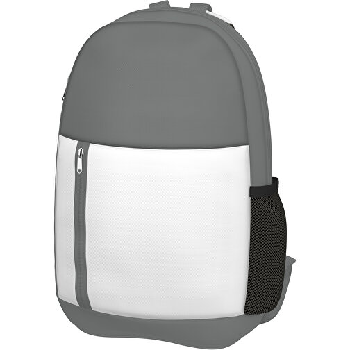 Rucksack Easy , weiß / delfingrau, Sublimation-fabric 300g, 15,00cm x 40,00cm x 30,00cm (Länge x Höhe x Breite), Bild 1