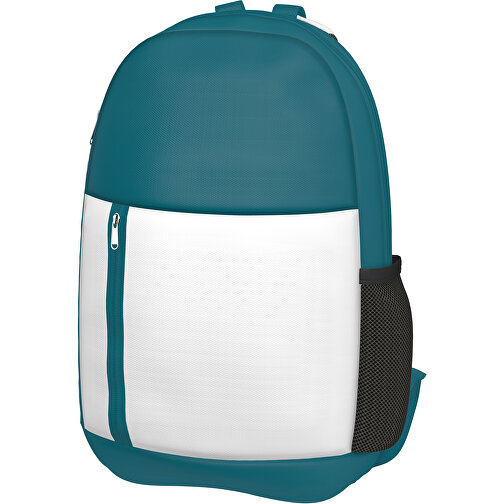 Rucksack Easy , weiß / atlantikblau, Sublimation-fabric 300g, 15,00cm x 40,00cm x 30,00cm (Länge x Höhe x Breite), Bild 1