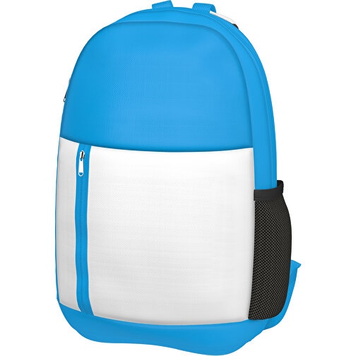 Rucksack Easy , weiss / hellblau, Sublimation-fabric 300g, 15,00cm x 40,00cm x 30,00cm (Länge x Höhe x Breite), Bild 1