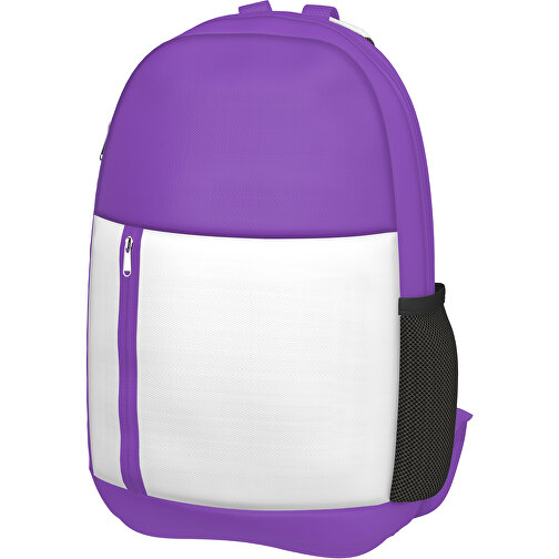 Rucksack Easy , weiß / lavendellila, Sublimation-fabric 300g, 15,00cm x 40,00cm x 30,00cm (Länge x Höhe x Breite), Bild 1