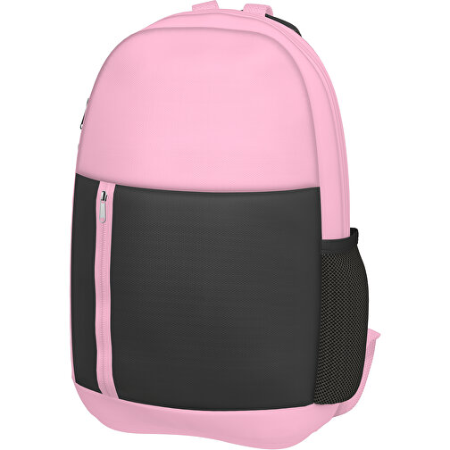 Rucksack Easy , schwarz / hellrosa, Sublimation-fabric 300g, 15,00cm x 40,00cm x 30,00cm (Länge x Höhe x Breite), Bild 1