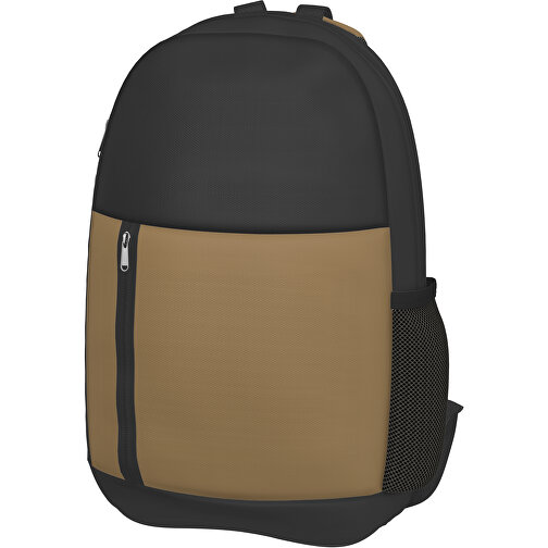 Rucksack Easy , hellgold / schwarz, Sublimation-fabric 300g, 15,00cm x 40,00cm x 30,00cm (Länge x Höhe x Breite), Bild 1