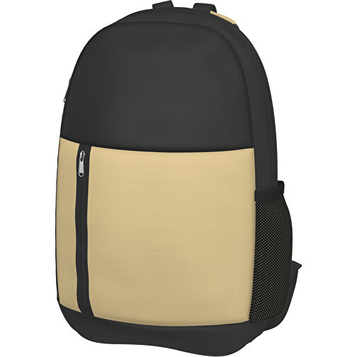 Rucksack Easy , hellbraun / schwarz, Sublimation-fabric 300g, 15,00cm x 40,00cm x 30,00cm (Länge x Höhe x Breite), Bild 1