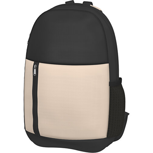 Rucksack Easy , beige / schwarz, Sublimation-fabric 300g, 15,00cm x 40,00cm x 30,00cm (Länge x Höhe x Breite), Bild 1