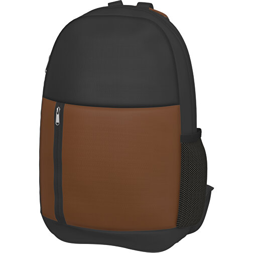 Rucksack Easy , nougatbraun / schwarz, Sublimation-fabric 300g, 15,00cm x 40,00cm x 30,00cm (Länge x Höhe x Breite), Bild 1