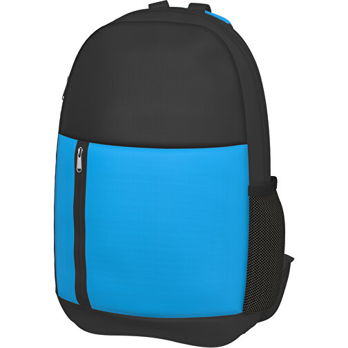 Rucksack Easy , hellblau / schwarz, Sublimation-fabric 300g, 15,00cm x 40,00cm x 30,00cm (Länge x Höhe x Breite), Bild 1