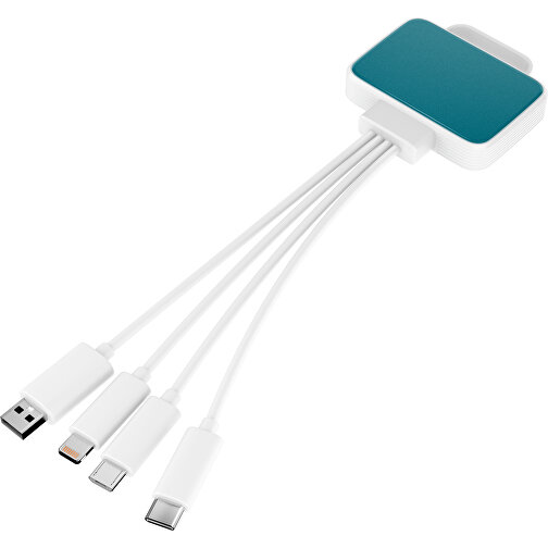 3-in-1 USB-Ladekabel MultiCharge , dunkeltürkis / weiß, Kunststoff, 5,30cm x 1,20cm x 5,50cm (Länge x Höhe x Breite), Bild 1