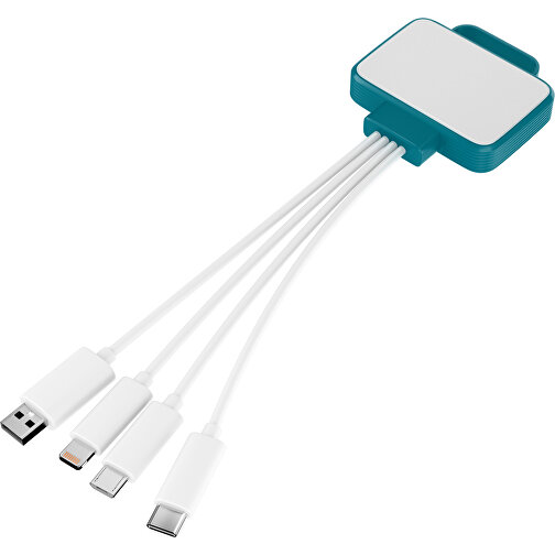 3-in-1 USB-Ladekabel MultiCharge , weiß / dunkeltürkis, Kunststoff, 5,30cm x 1,20cm x 5,50cm (Länge x Höhe x Breite), Bild 1