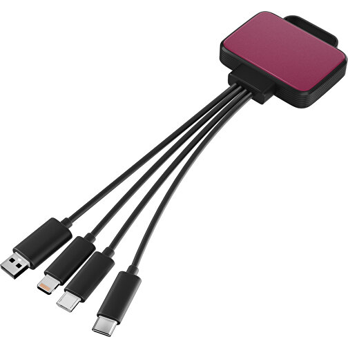 3-in-1 USB-Ladekabel MultiCharge , kirschrot / schwarz, Kunststoff, 5,30cm x 1,20cm x 5,50cm (Länge x Höhe x Breite), Bild 1