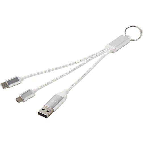 Metal kabel do ładowania 4 w 1 z aluminium z recyklingu z łańcuchem do kluczy, Obraz 1