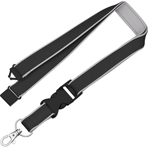 Lanyard Classic Neo , Promo Effects, schwarz / hellgrau, Polyester / Satin, 92,00cm x 2,00cm (Länge x Breite), Bild 1