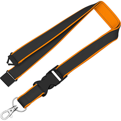 Lanyard Classic Neo , Promo Effects, schwarz / gelborange, Polyester / Satin, 92,00cm x 2,00cm (Länge x Breite), Bild 1