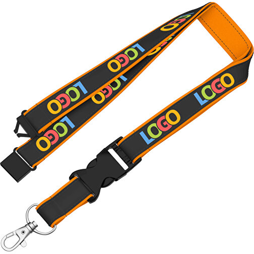 Lanyard Classic Neo , Promo Effects, schwarz / gelborange, Polyester / Satin, 92,00cm x 2,00cm (Länge x Breite), Bild 2