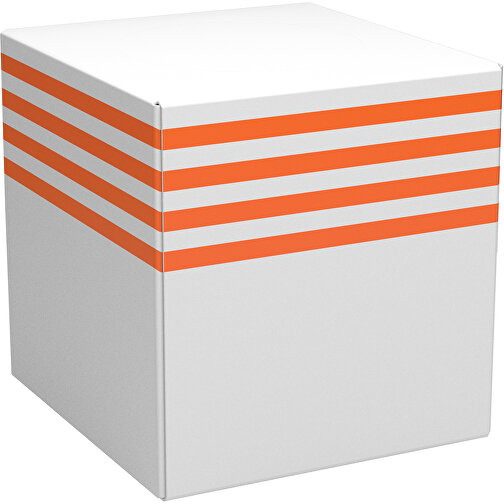 Taschentücher-Box 'Real Cube 100' , weiß / orange, Karton Simcote, GC2 300g/m2 0,55 micron, 11,50cm x 11,50cm x 11,50cm (Länge x Höhe x Breite), Bild 1