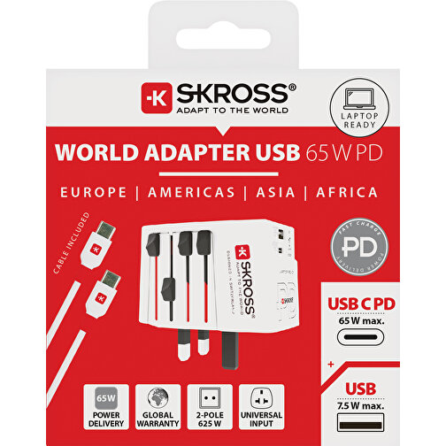 SKROSS World Travel Adapter MUV 65W PD Mit USB-C-Kabel, Weiß , weiß, PC, 6,30cm x 7,90cm x 5,40cm (Länge x Höhe x Breite), Bild 11