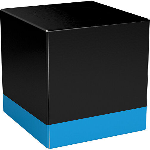 Taschentücher-Box 'Real Cube 100' , schwarz / himmelblau, Karton Simcote, GC2 300g/m2 0,55 micron, 11,50cm x 11,50cm x 11,50cm (Länge x Höhe x Breite), Bild 1