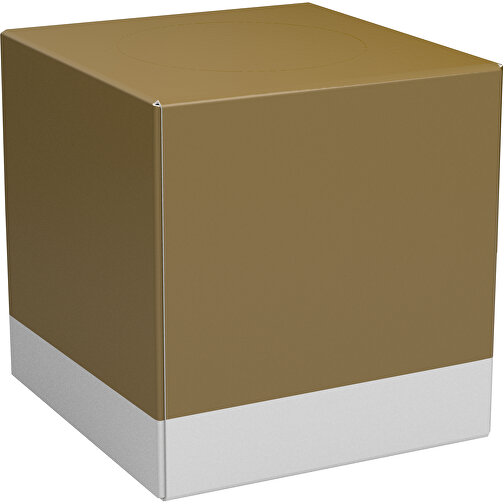 Taschentücher-Box 'Real Cube 100' , gold / weiß, Karton Simcote, GC2 300g/m2 0,55 micron, 11,50cm x 11,50cm x 11,50cm (Länge x Höhe x Breite), Bild 1