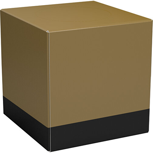 Taschentücher-Box 'Real Cube 100' , gold / schwarz, Karton Simcote, GC2 300g/m2 0,55 micron, 11,50cm x 11,50cm x 11,50cm (Länge x Höhe x Breite), Bild 1