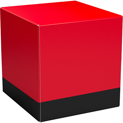 Taschentücher-Box 'Real Cube 100' , ampelrot / schwarz, Karton Simcote, GC2 300g/m2 0,55 micron, 11,50cm x 11,50cm x 11,50cm (Länge x Höhe x Breite), Bild 1